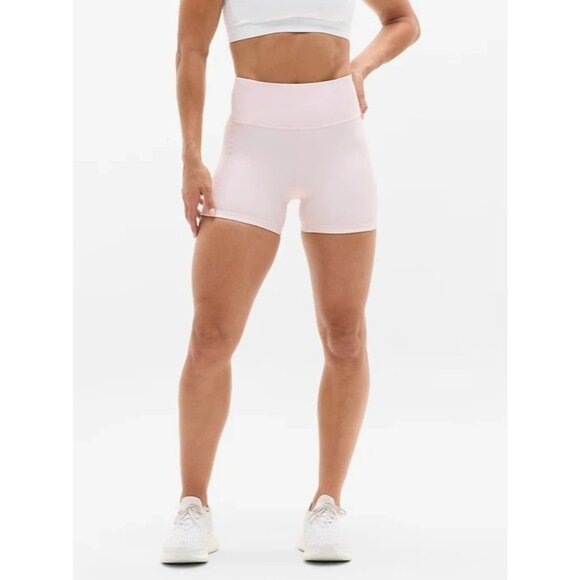 Athleta L Ultra High Rise Pacesetter 4" Shortie Bike Shorts Shell Pink Large - Picture 1 of 8